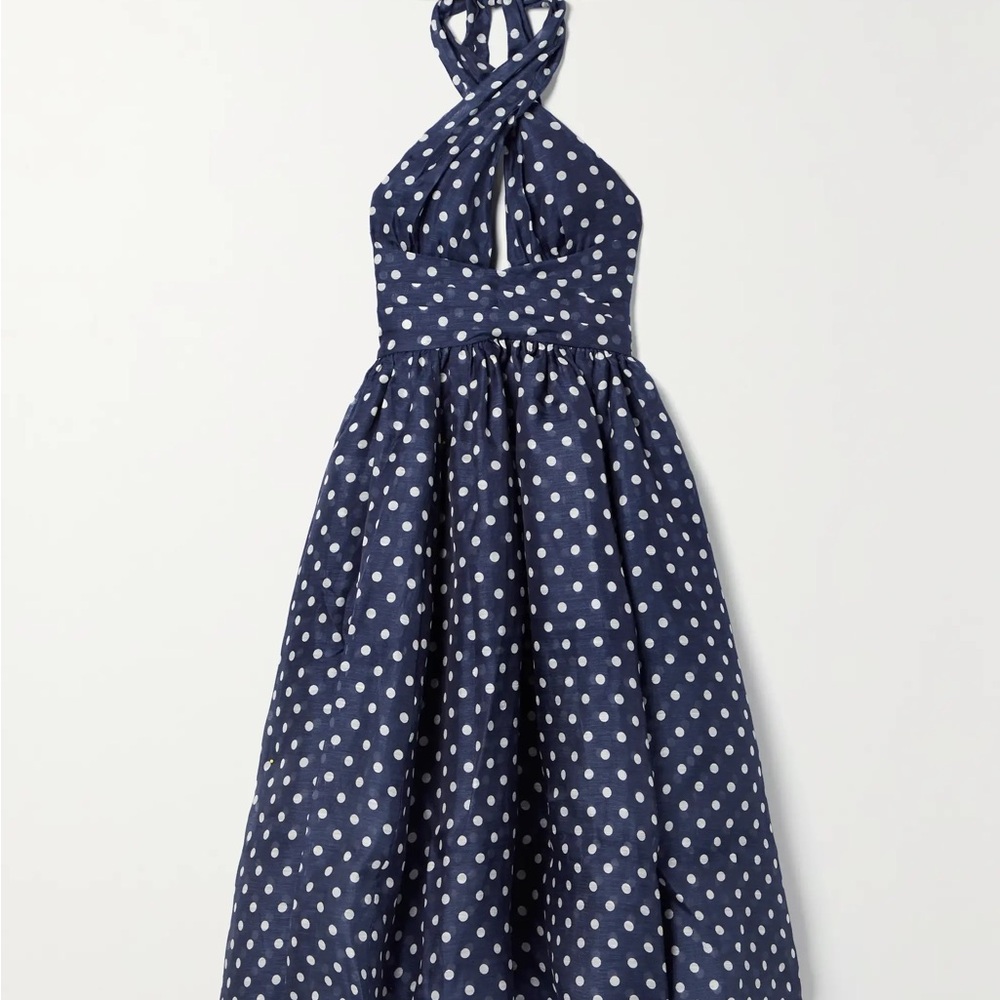 Zimmermann Navy and White Polka Dot Halter Dress